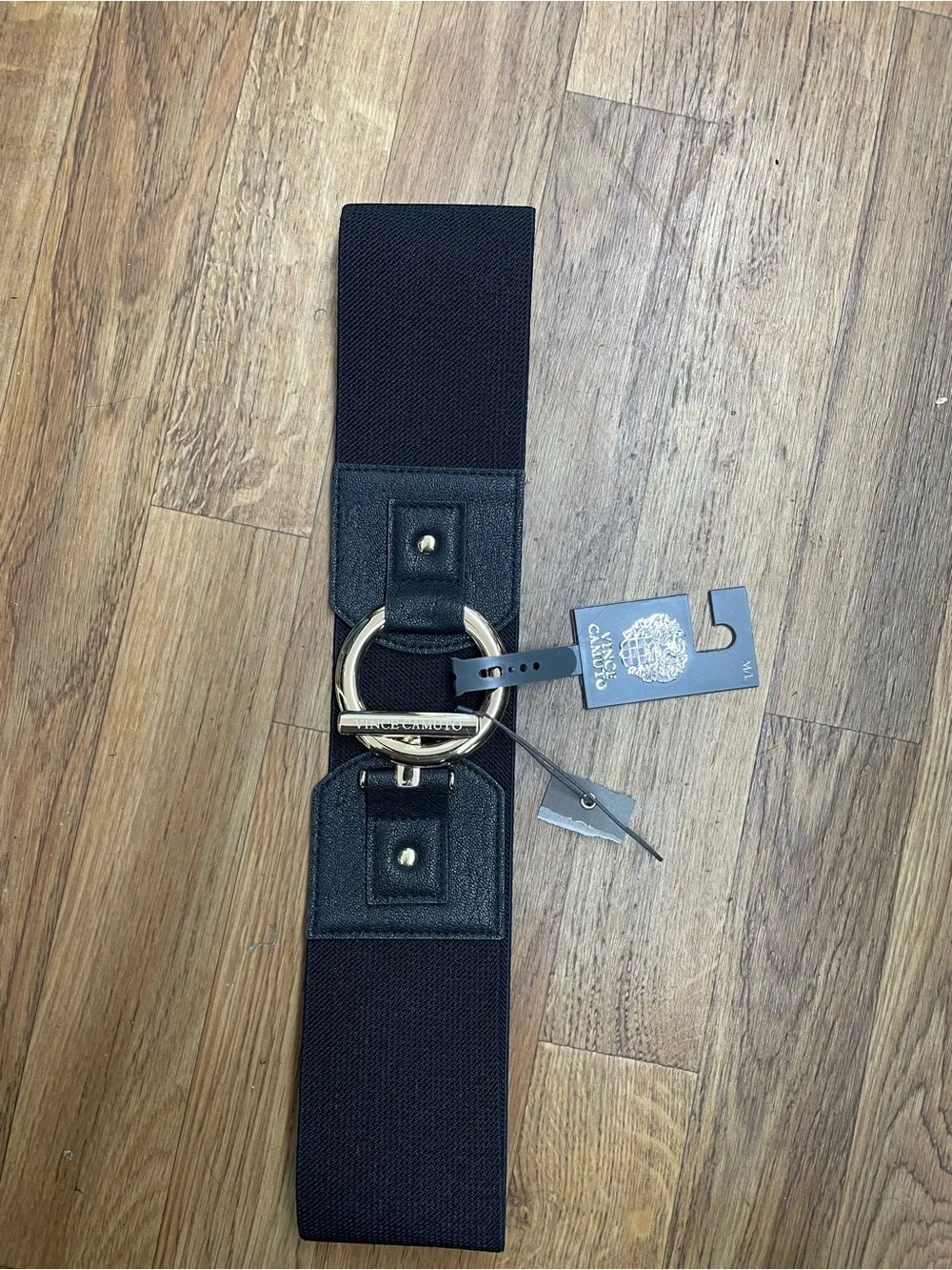 Vince Camuto Black Belt Bag with Gold Ring Accent